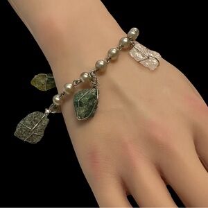 Wire Wrapped Natural Stone Crystal Bracelet Artisan Made